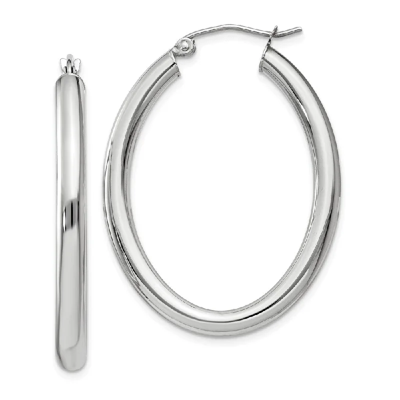 heart earrings for women -3.5mm x 38mm Polished 14k White Gold Classic Oval Tube Hoop Earrings