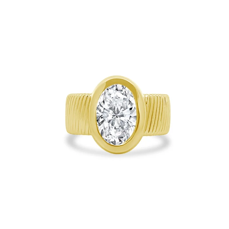 Women's rings faint-rose-Bezel Set Oval Cut Solitaire on Detailed Gold Band