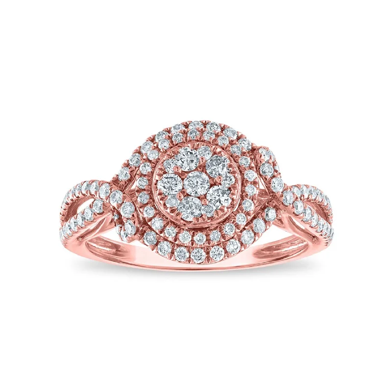 ultra-thin band engagement rings for women -3/4 CTW Diamond Cluster Engagement Ring in 14KT Rose Gold