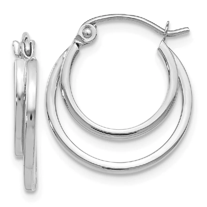 heart earrings for women -1mm Double Split Round Hoop Earrings in 14k White Gold, 17mm (5/8 In)