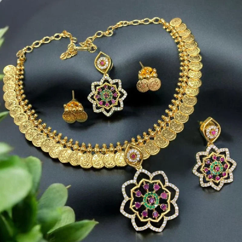 round pendant necklaces for women -Sona Creation Gold Plated Austrian Stone Temple Necklace Set