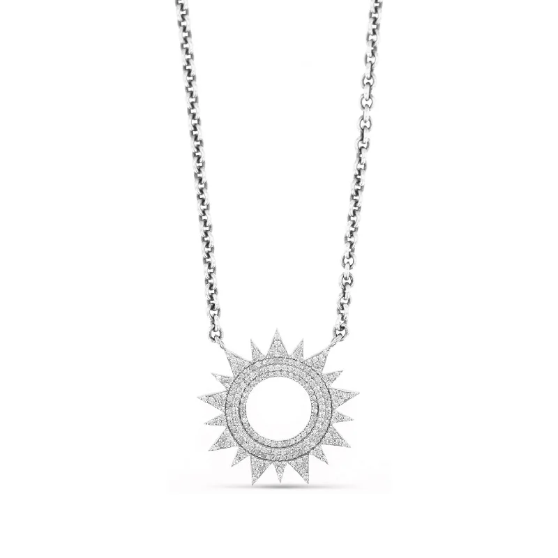 stylish name necklaces for women -Diamond Sun Pendant Necklace N0003002