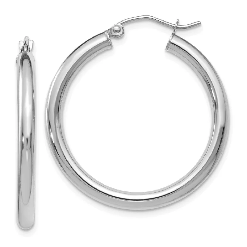 affordable earrings for women -3mm Round Hoop Earrings in 10k White Gold, 30mm (1 3/16 Inch)