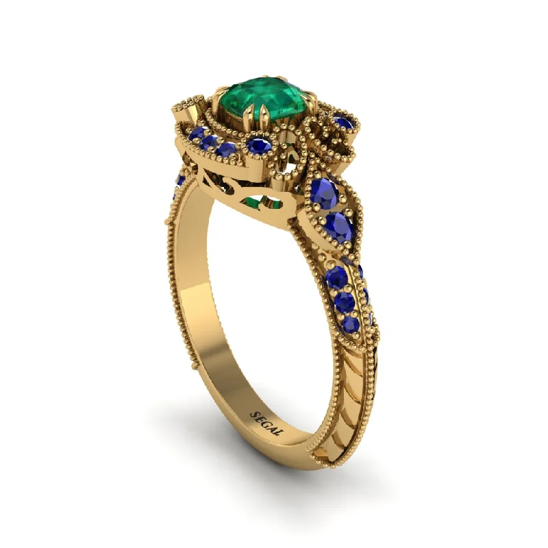 personalized engagement rings for women -Emerald Vintage Filigree Cushion Cut Engagement Ring - Elaina No. 64