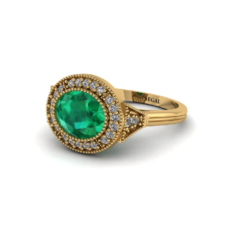 dainty engagement rings for women -Oval Cut Emerald Milgrain Halo Engagement Ring - Alexandria No. 4