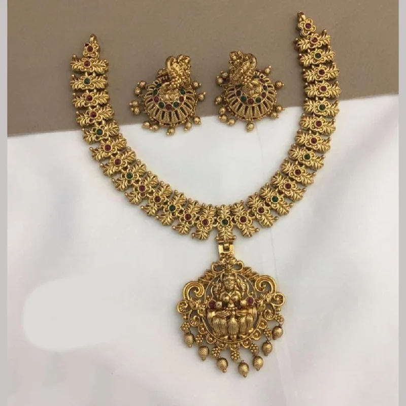 luxury diamond necklaces for women -FS Collections Gold Plated Pota Stone And Temple Necklace Set