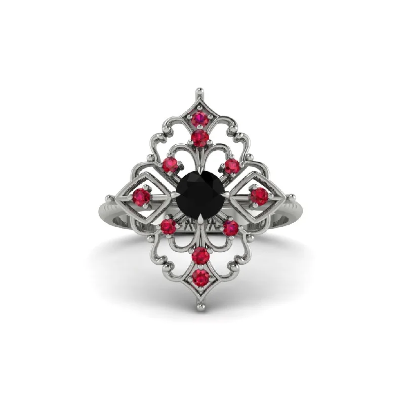 delicate engagement rings for women -Ruby Royal Filigree Cluster Engagement Ring - Zinnia No. 54