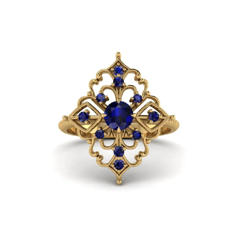 round cut engagement rings for women -Sapphire Royal Filigree Cluster Engagement Ring - Zinnia No. 73