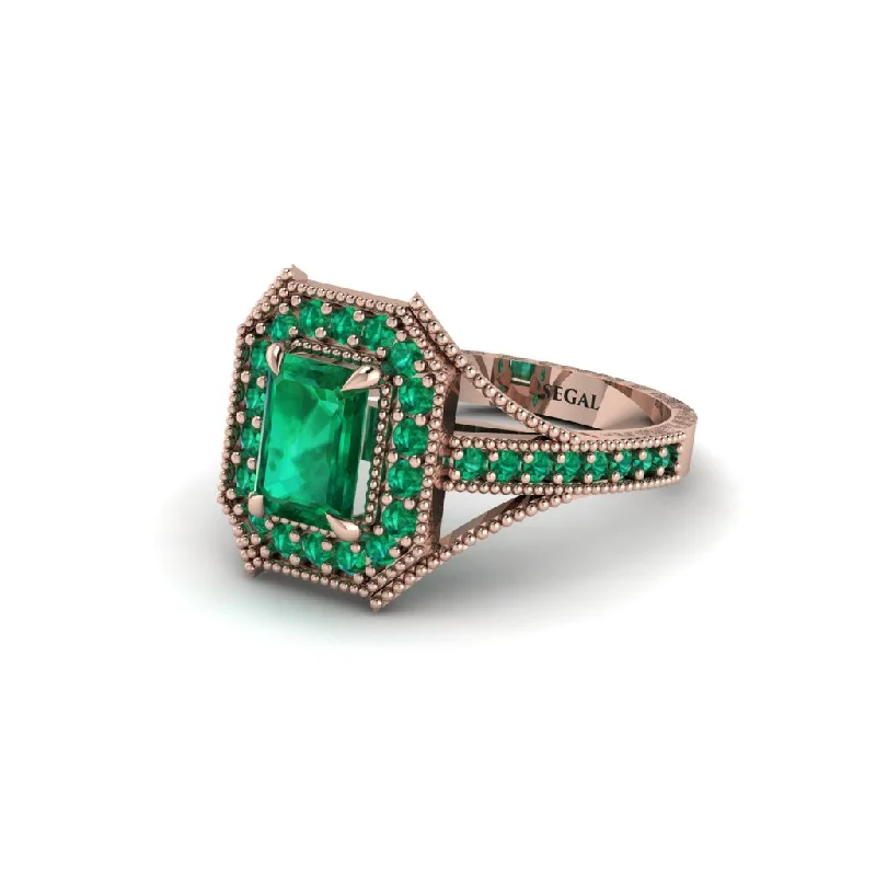 round cut engagement rings for women -Emerald Cut Emerald Milgrain Halo Engagement Ring - Xanthe No. 20