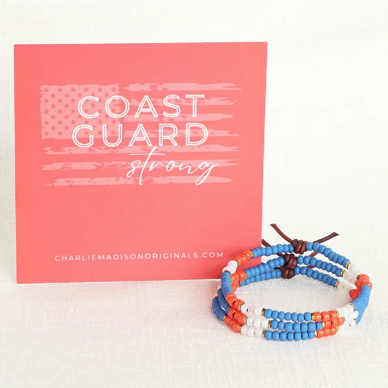 engraved bracelets for women -Coast Guard Strong Bracelet | Tiny Stacker Seed Bead Bracelet