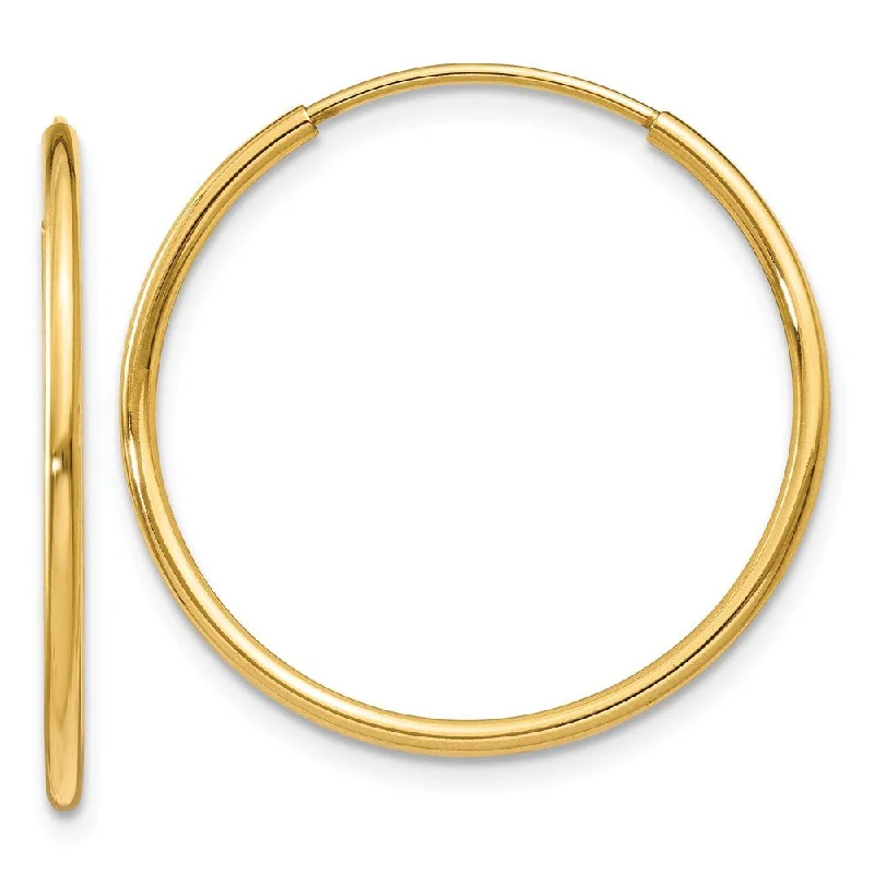 hoop earrings for women -1.25mm, 14k Yellow Gold Endless Hoop Earrings, 22mm (7/8 Inch)