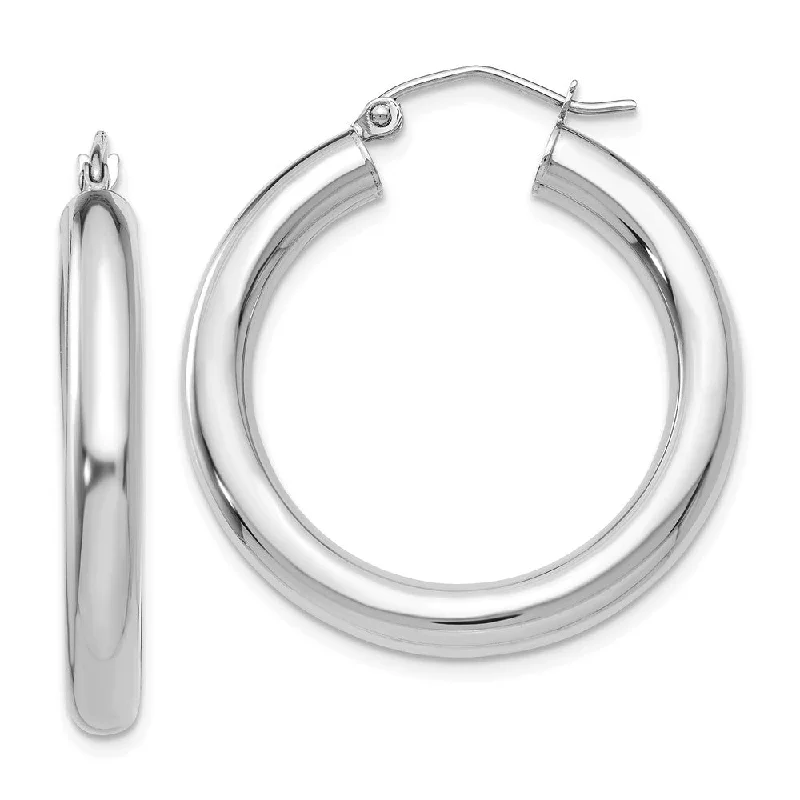 large statement earrings for women -4mm x 30mm 14k White Gold Classic Round Hoop Earrings