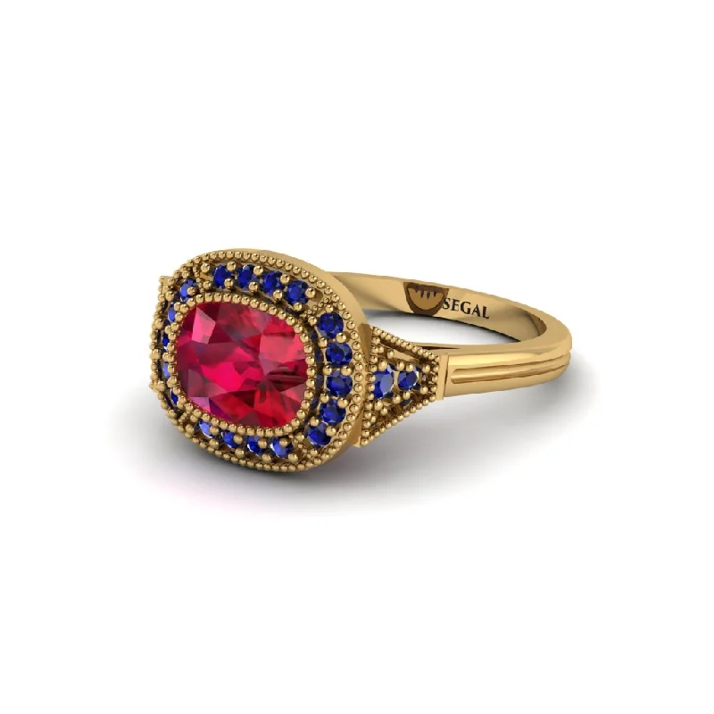 eternity band engagement rings for women -Cushion Cut Ruby Milgrain Halo Engagement Ring - Blake No. 70