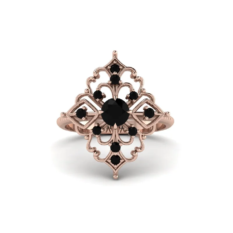 bold statement engagement rings -Black Diamond Royal Filigree Cluster Engagement Ring - Zinnia No. 38