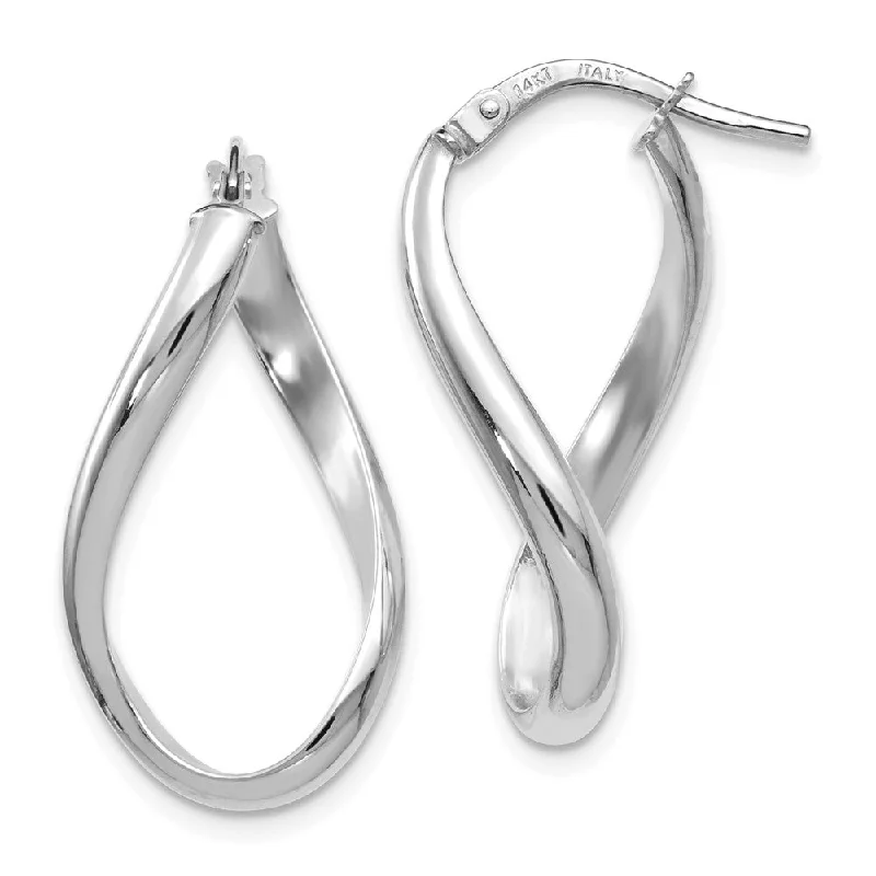 trendy fashion earrings for women -2.7mm Freeform Oval Hoop Earrings in 14k White Gold, 24mm (15/16 Inch)