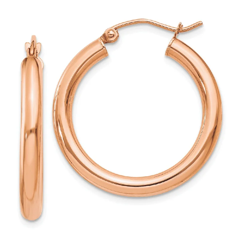 simple earrings for women -3mm, 14k Rose Gold Polished Round Hoop Earrings, 25mm (1 Inch)