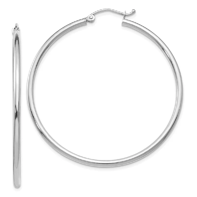 best-selling earrings for women -2mm Round Hoop Earrings in 14k White Gold, 45mm (1 3/4 Inch)