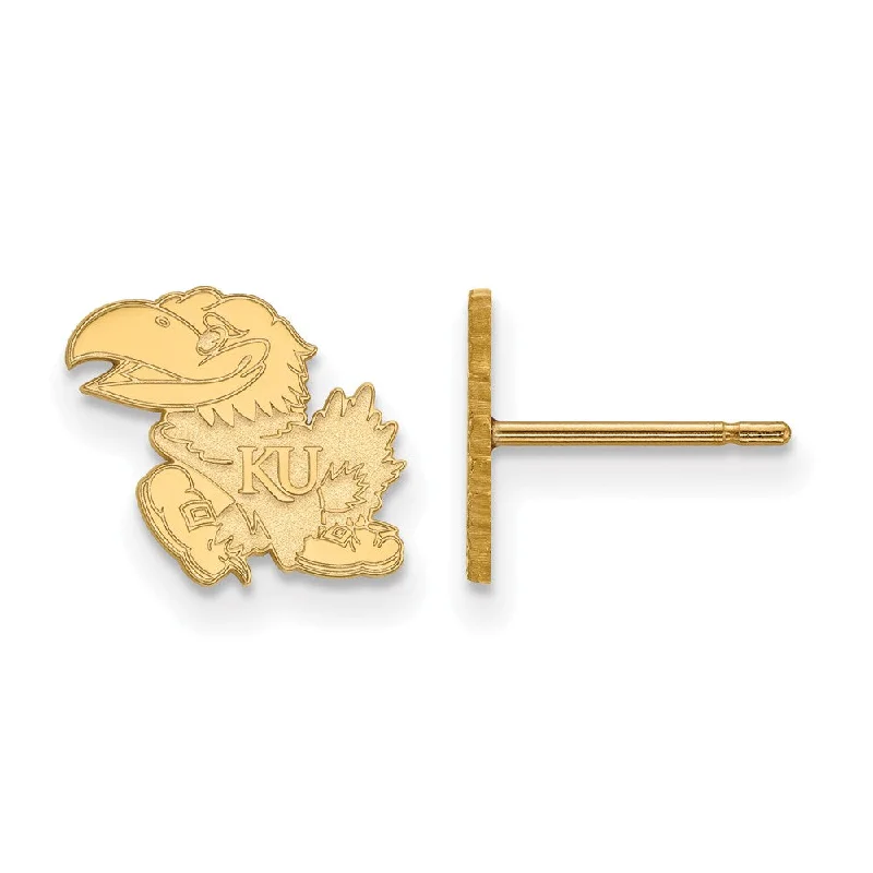 silver earrings for women -10k Yellow Gold University of Kansas XS (Tiny) Mascot Post Earrings