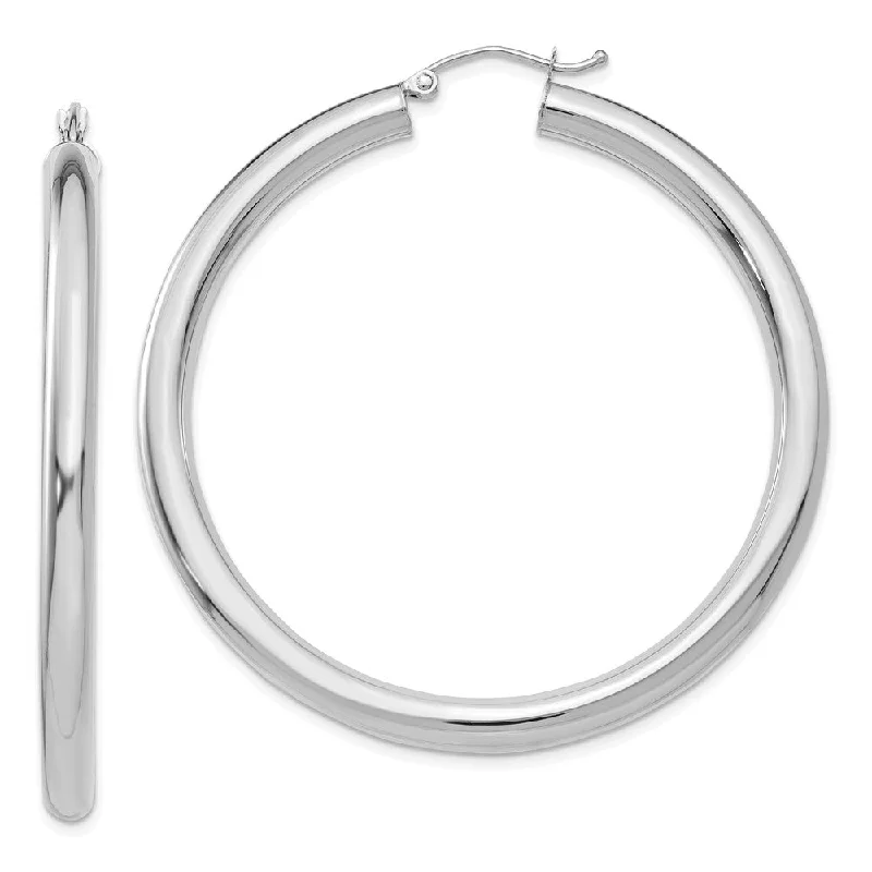 silver dangle earrings for women -4mm x 50mm 14k White Gold Classic Round Hoop Earrings