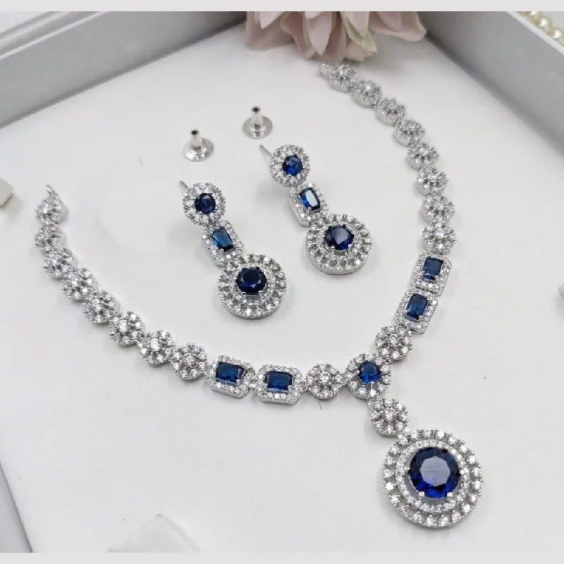 trendy layered necklaces for women -Aamrapali Silver Plated American Diamond Necklace Set