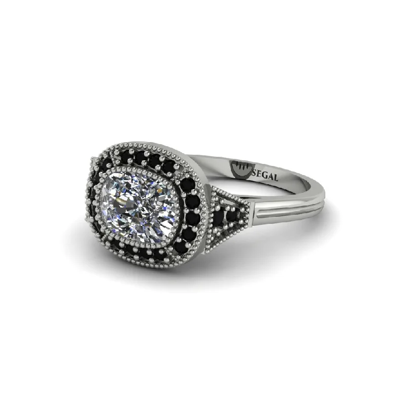 celestial engagement rings for women -Cushion Cut Diamond Milgrain Halo Engagement Ring - Blake No. 33