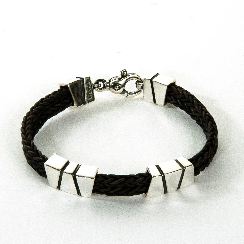 charm bracelets for women -Large Trapezoids on Leather Bracelet