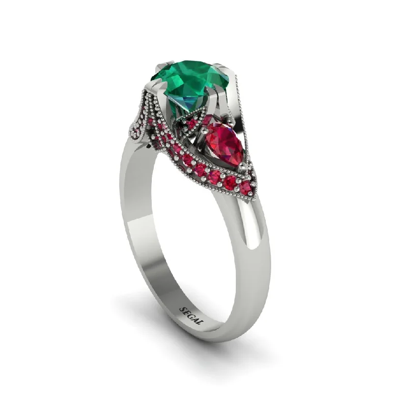 romantic engagement rings for women -Emerald Vintage Round Cut Engagement Ring - Kali No. 51