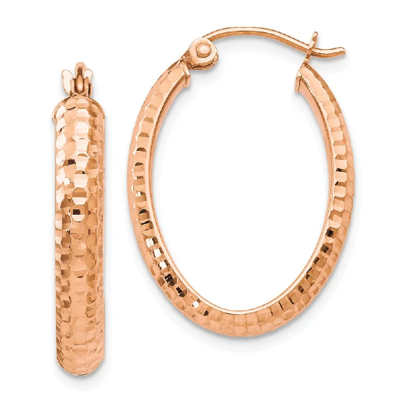 handcrafted earrings for women -3.5mm 10k Rose Gold Diamond Cut Oval Hoop Earrings, 22mm (7/8 Inch)