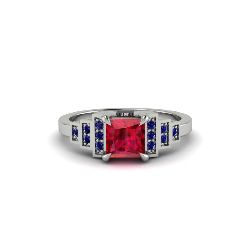 stacking engagement rings for women -Ruby Geometric Princess Cut Engagement Ring - Thea No. 72