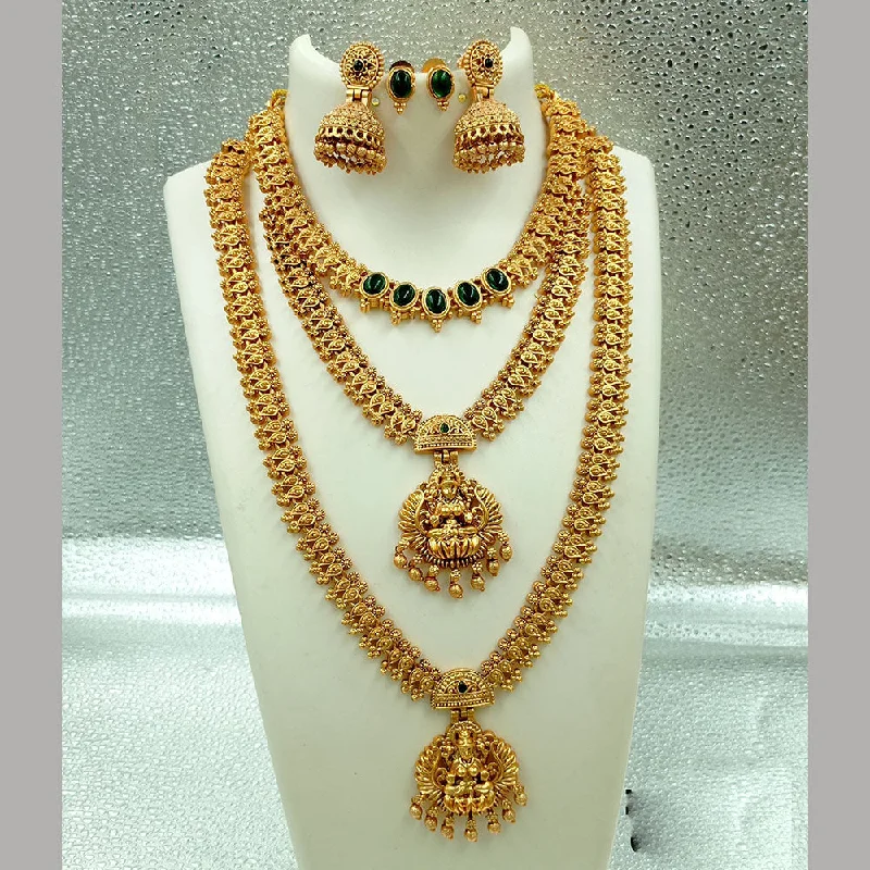 gold plated necklaces for women -Joyful Jewel Art Matte Gold Plated Pota Stone Long Temple Necklace Combo