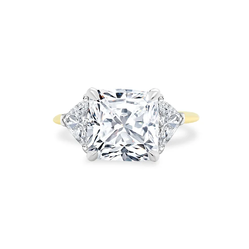 Women's rings crafted-twist-Cushion Cut with Trillion Cut Side Stones