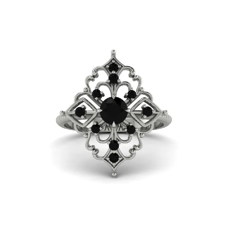 luxury platinum engagement rings -Black Diamond Royal Filigree Cluster Engagement Ring - Zinnia No. 39