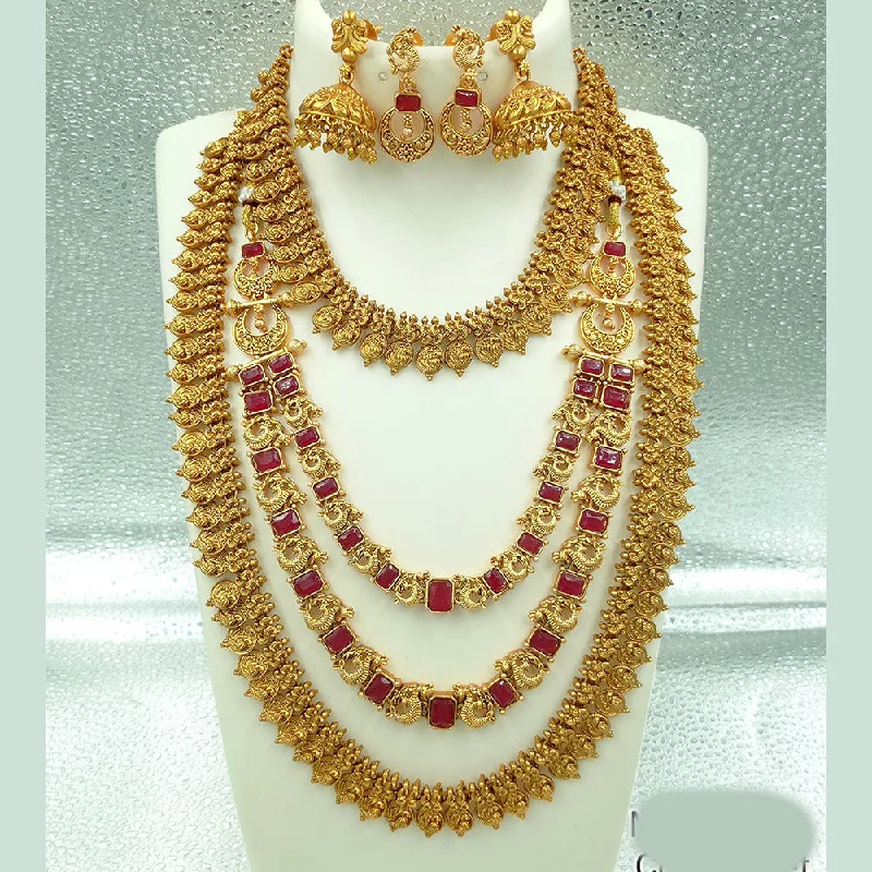 handcrafted necklaces for women -Joyful Jewel Art Matte Gold Plated Pota Stone Temple Long Necklace Combo