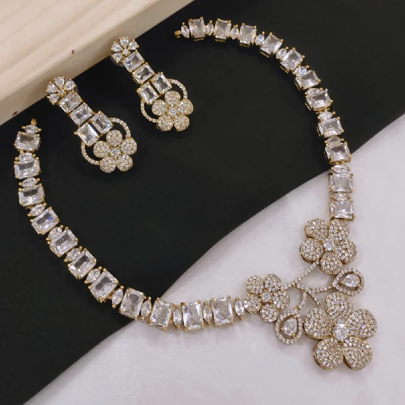 silver chain necklaces for women -Akruti Collection Gold Plated American Diamonds Necklace Set