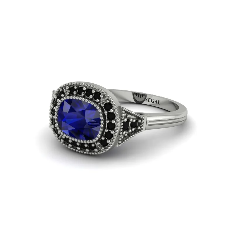 half eternity engagement rings for women -Cushion Cut Sapphire Milgrain Halo Engagement Ring - Blake No. 45