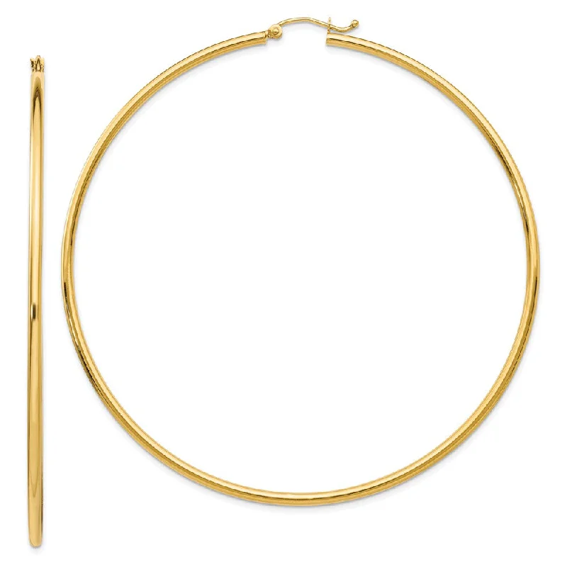 layered hoop earrings for women -2mm x 75mm 14k Yellow Gold Polished Tube Round Hoop Earrings