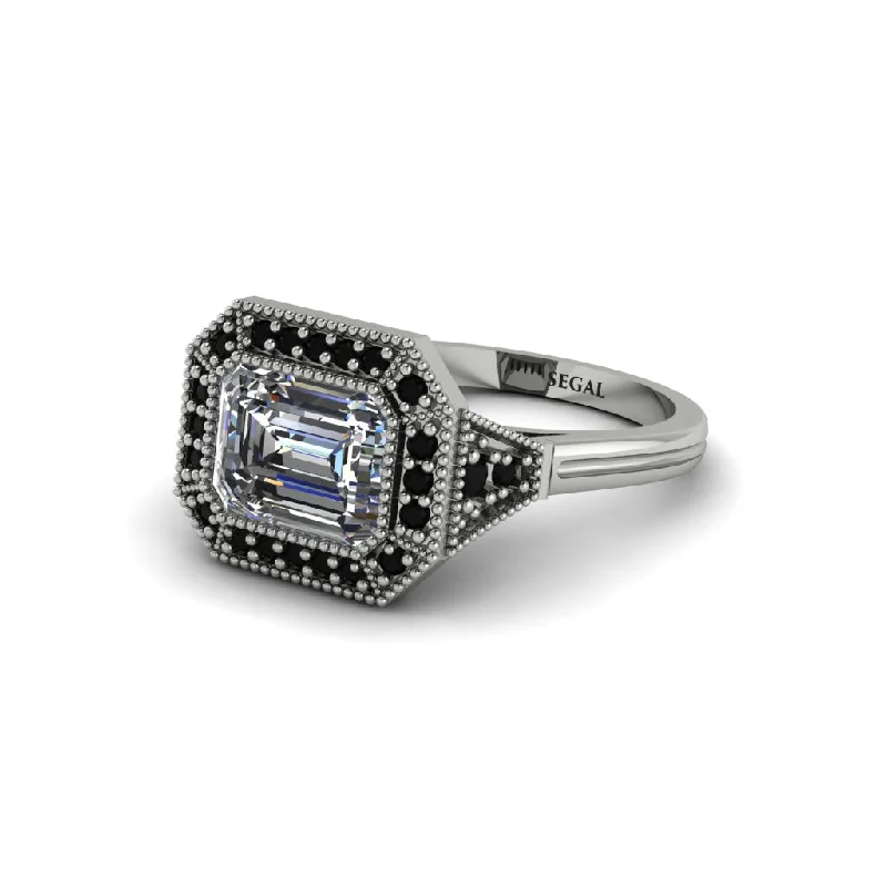 luxury platinum engagement rings -Emerald Cut Diamond Milgrain Halo Engagement Ring - Juniper No. 33