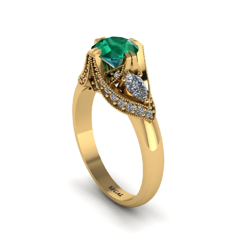 rose cut engagement rings for women -Emerald Vintage Round Cut Engagement Ring - Kali No. 4