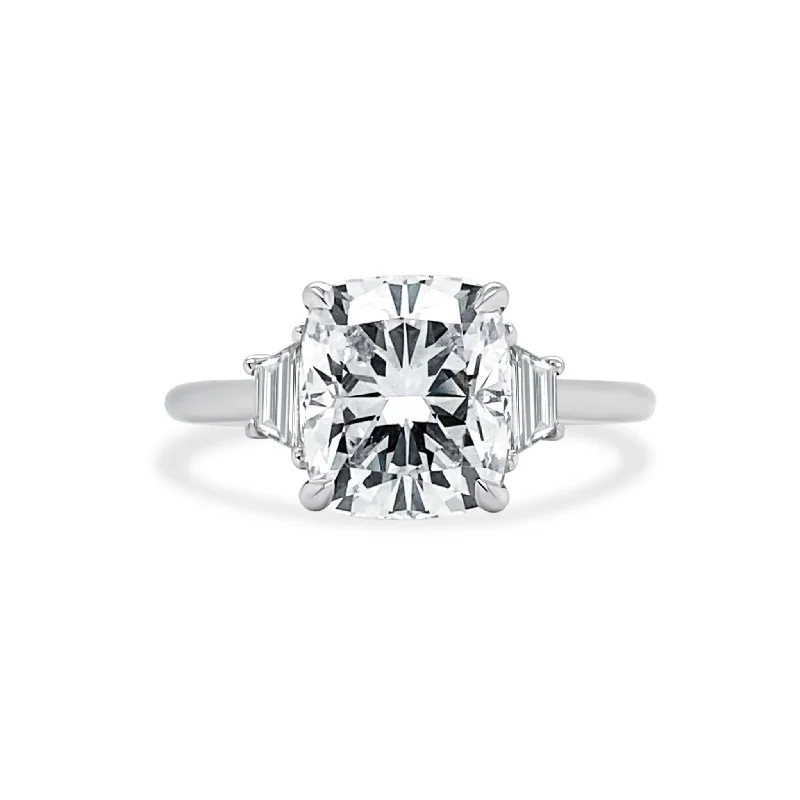 Women's rings leafy-steel-Cushion Cut with Trapezoid Cut Side Stones