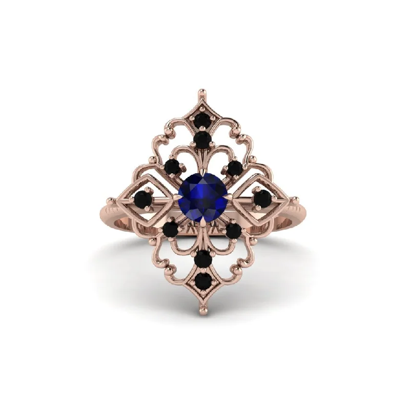 sapphire engagement rings for women -Black Diamond Royal Filigree Cluster Engagement Ring - Zinnia No. 44