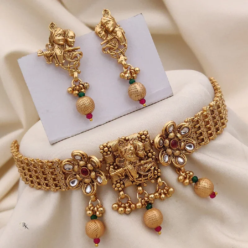 charm necklaces for women -Akruti Collection Gold Plated Kundan Stone Temple Choker Necklace Set