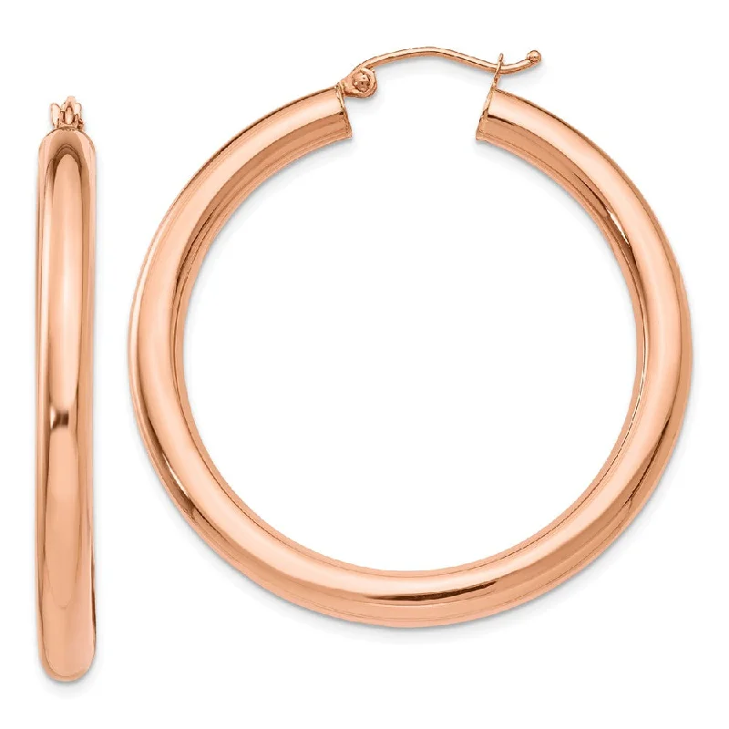 bridal earrings for women -4mm x 40mm Polished 14k Rose Gold Large Round Tube Hoop Earrings