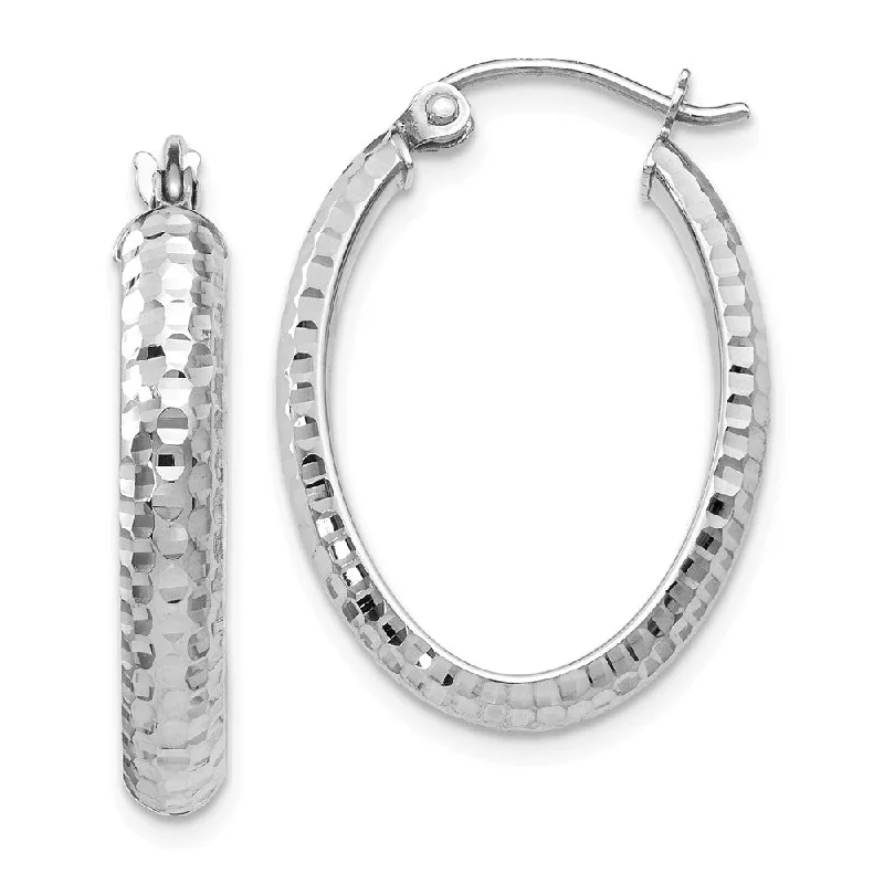 celestial earrings for women -3.5mm 10k White Gold Diamond Cut Oval Hoop Earrings, 22mm (7/8 Inch)