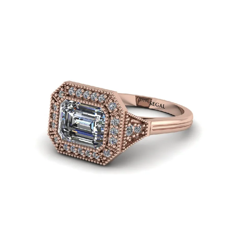 contemporary engagement rings for women -Emerald Cut Diamond Milgrain Halo Engagement Ring - Juniper No. 2