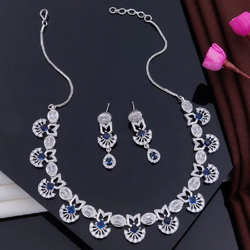 aesthetic necklaces for women -Akruti Collection Silver Plated American Diamonds Necklace Set