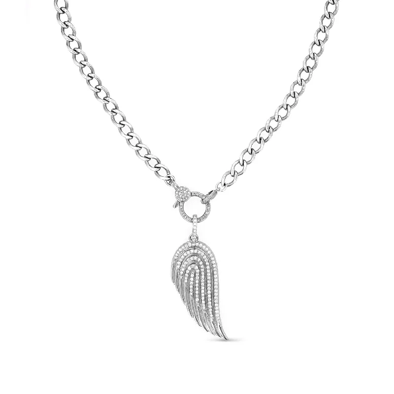 elegant pearl necklaces for women -Diamond Angel Wing Pendant on Curb Chain Necklace - 17"  N0003357