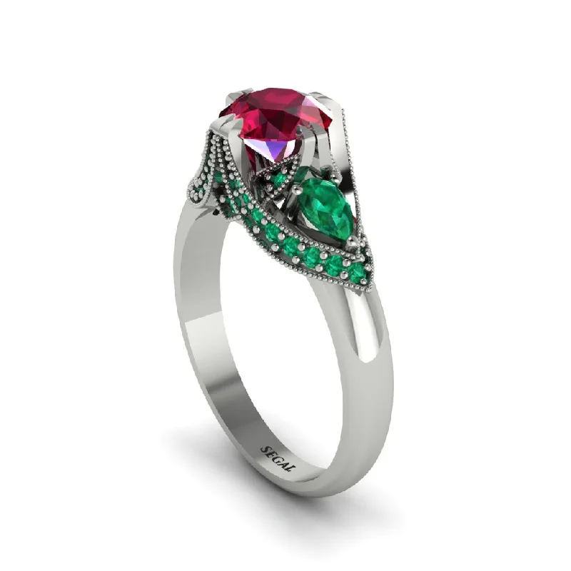 best-selling engagement rings for women -Ruby Vintage Round Cut Engagement Ring - Kali No. 27