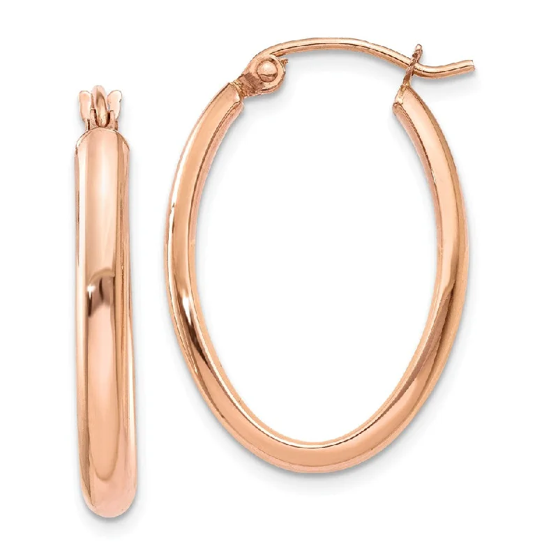 handcrafted earrings for women -2.75mm x 25mm Polished 14k Rose Gold Domed Oval Tube Hoop Earrings