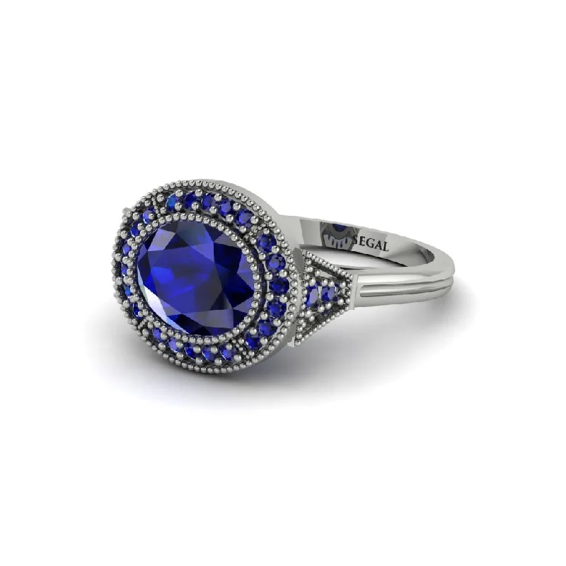 oval halo engagement rings for women -Oval Cut Sapphire Milgrain Halo Engagement Ring - Alexandria No. 75