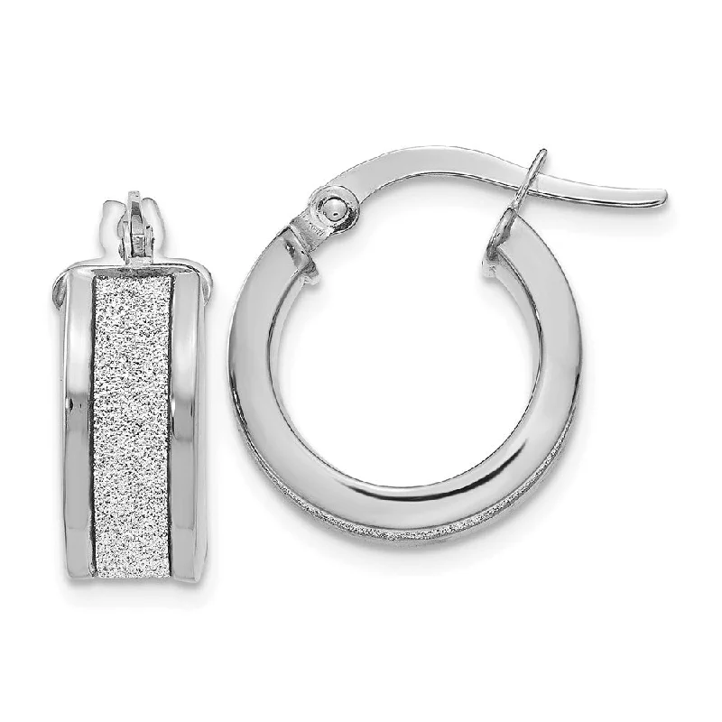 statement earrings for women -6mm Glitter Infused Round Hoop Earrings in 14k White Gold, 15mm